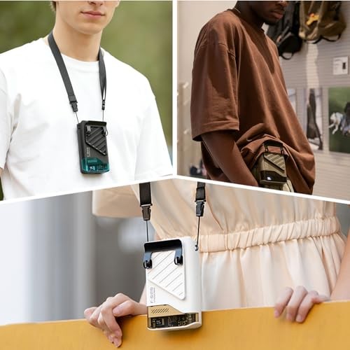 Portable Waist Fan, 6000mAh Shirt Fans Rechargeable Belt Fan Clip on Black