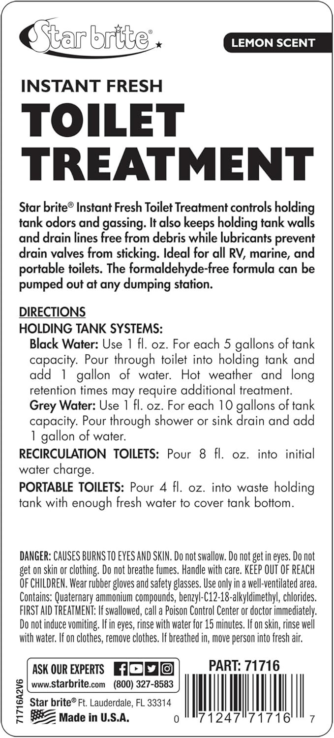 Instant Fresh Toilet Treatment Concentrate 16oz RV Marine Holding Tank Odor