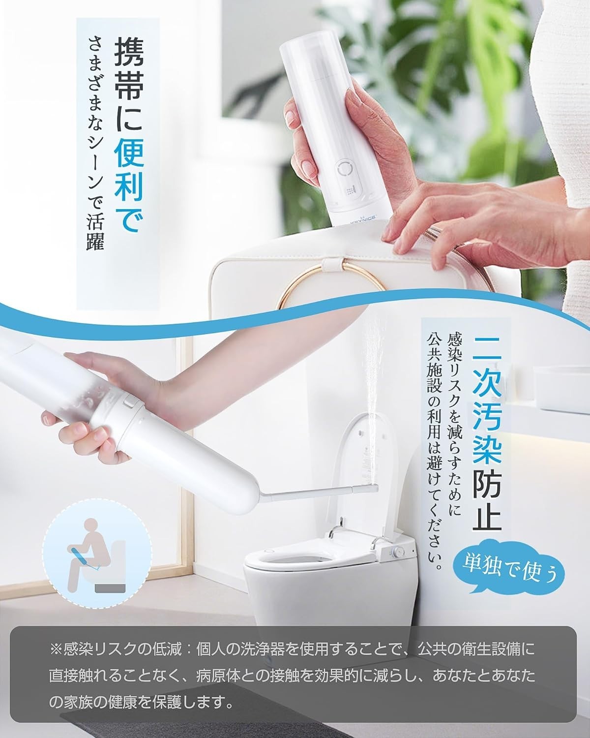 KEYNICE Portable Travel Bidet Electric Handheld Rechargeable IPX7 Waterproof USB