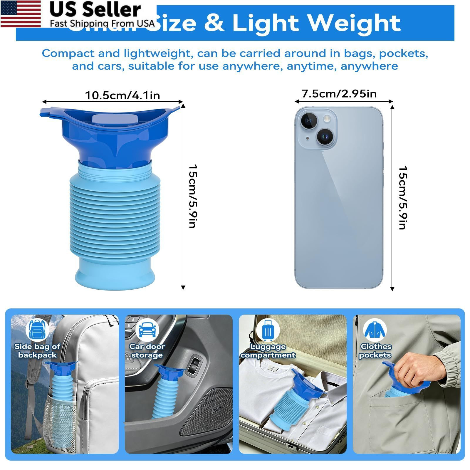 Pee Bottles for Men, Adjustable Emergency Urinal 750ml, Car One Size, Blue