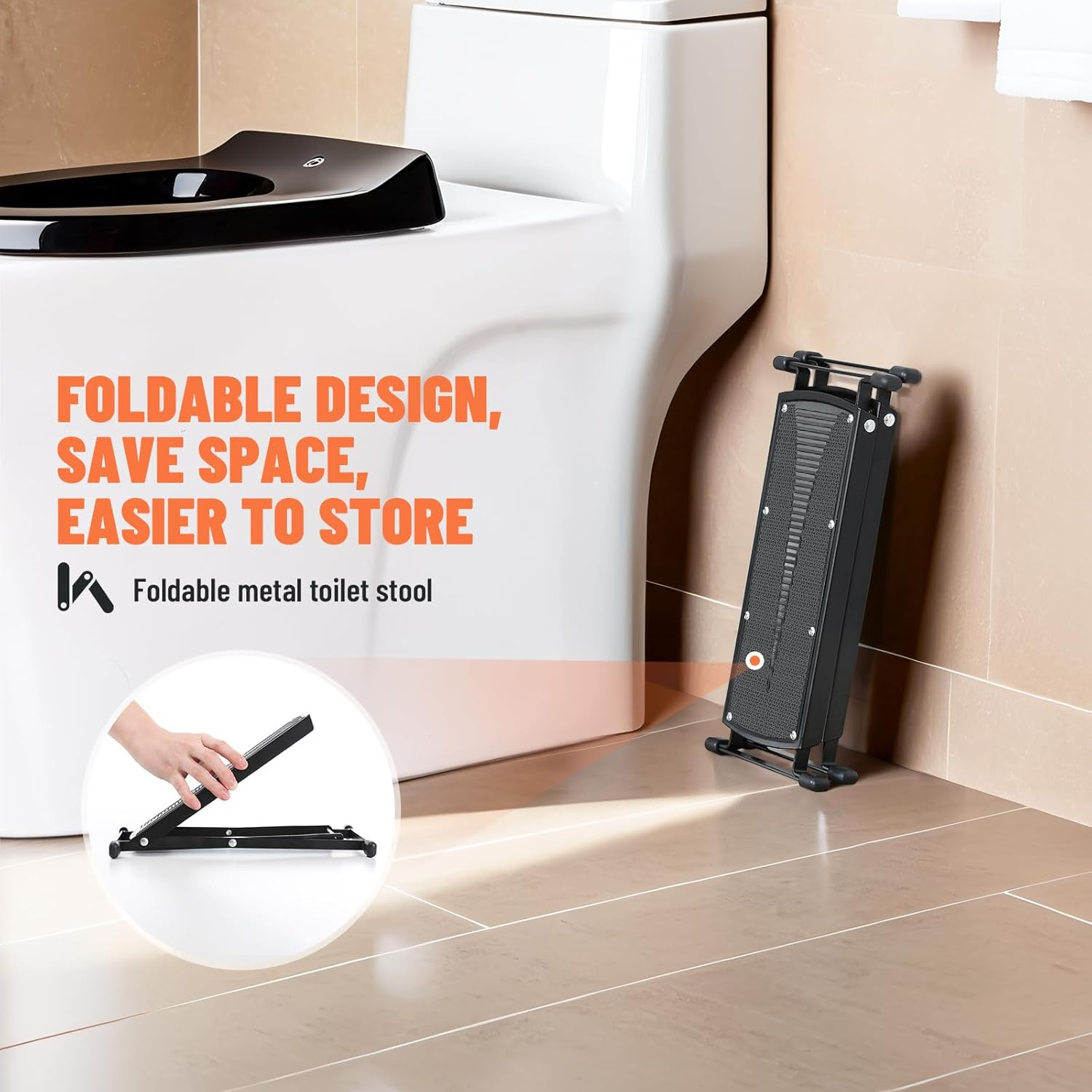 Foldable Toilet Stool – Portable Travel Poop Stool for Toilet, 5″ and 10″ Adjust