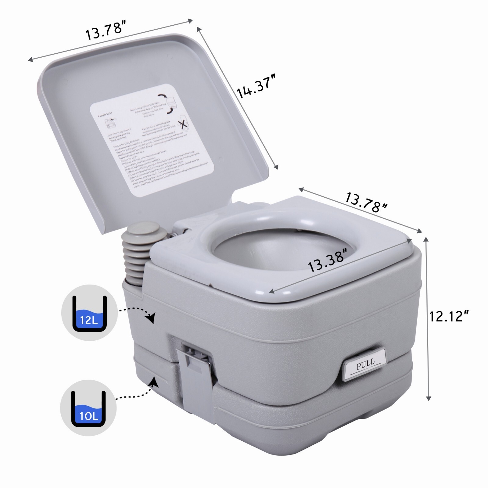 10L Portable Camping Toilet 2.6 Gallon Flush Travel Vehicle Boat Toilet Potty
