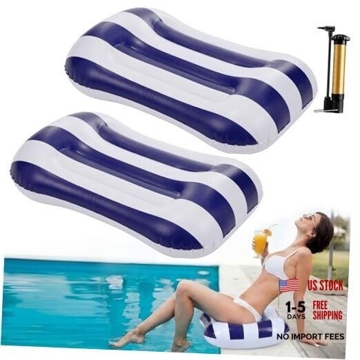 Seenelling 2 Pcs Inflatable Poolside Chair Blow up Beach Seat Dark Blue Striped