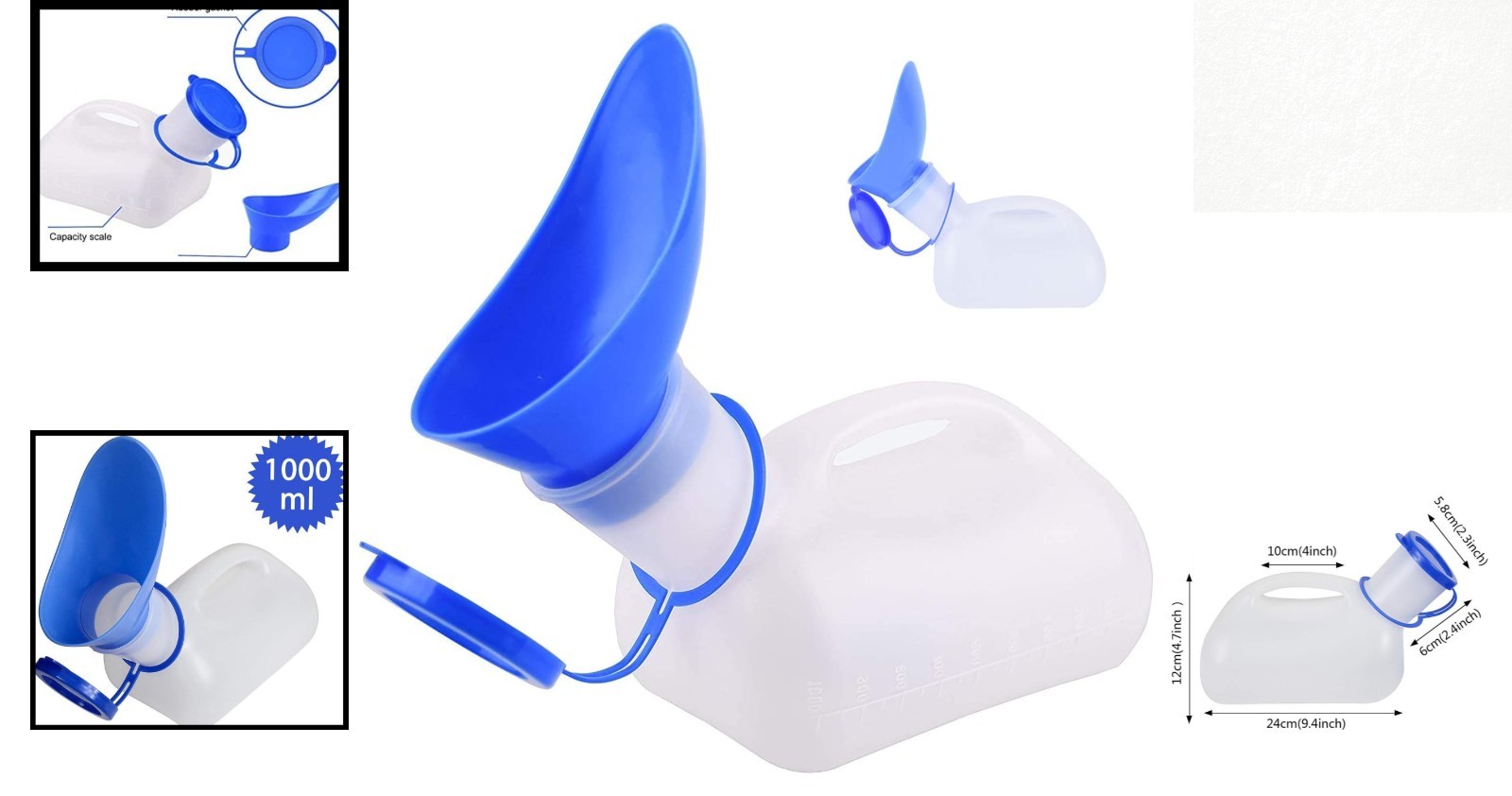 Durable Plastic Urinal Bottle 1000ML – Ideal for Camping, Hiking and Travel