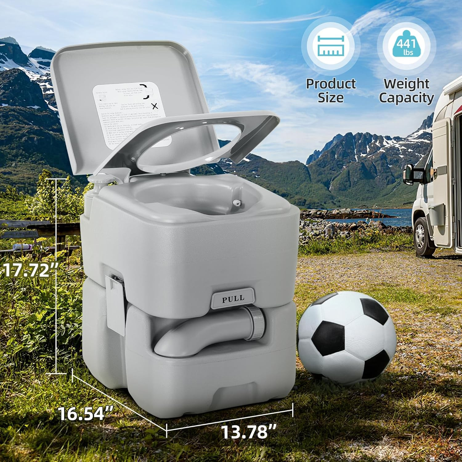 Portable Toilet for Camping, RV Toilet with 5.3 Gal Waste Tank & 3.2 Gal Flush T