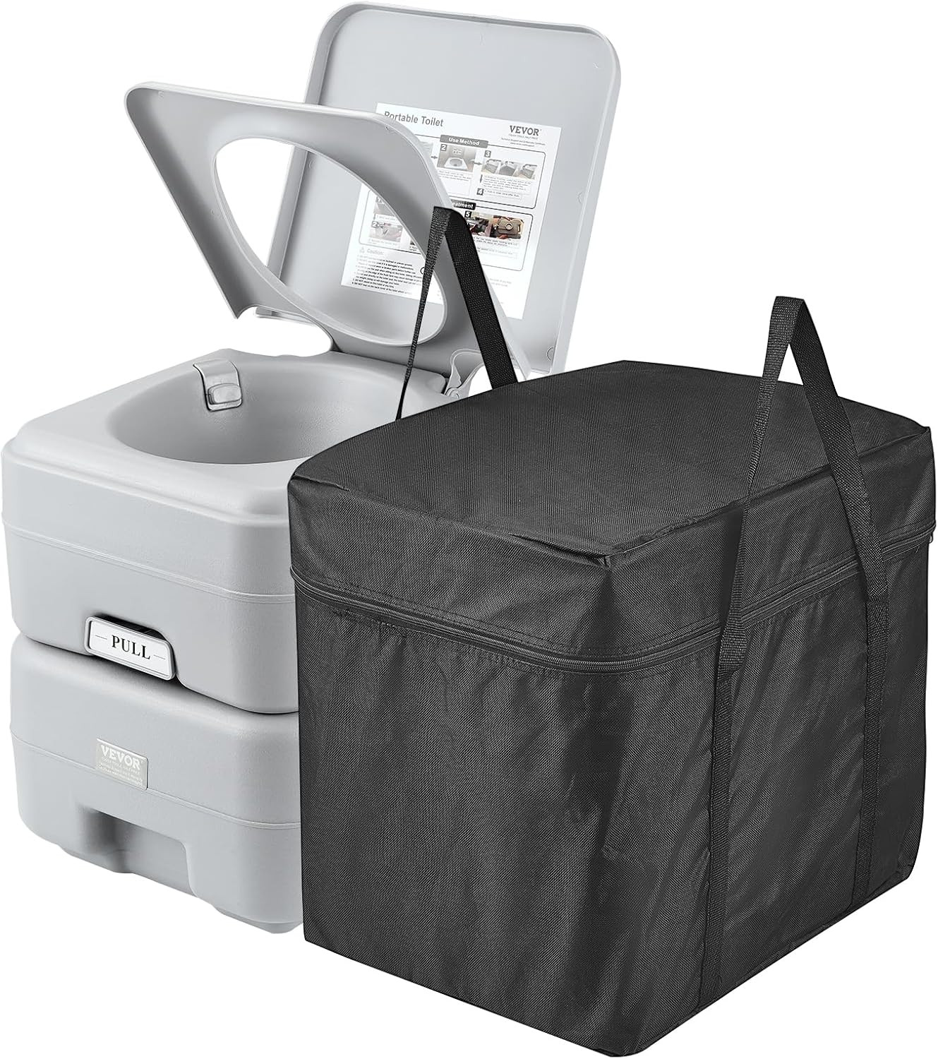 Portable Toilet for Camping, RV Toilet with Carry Bag, 5.3 Gal Waste Tank & 3.2