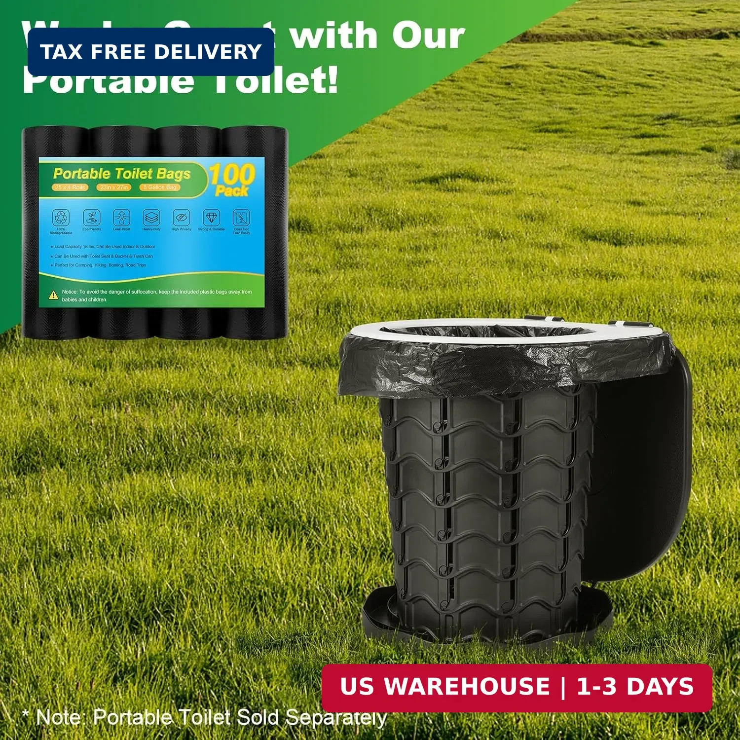 Portable Toilet Bags – 8 Gallon Camping Toilet Bags, Biodegradable Travel Potty