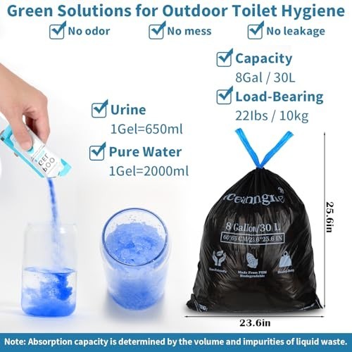 Portable Toilet Bags 8 Gallon Poo Gel Set Camping Waste Bags Compostable