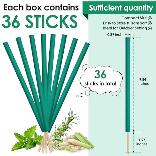 Pcs Citronella Incense Sticks, Green Citronella Sticks for Outside Made 36