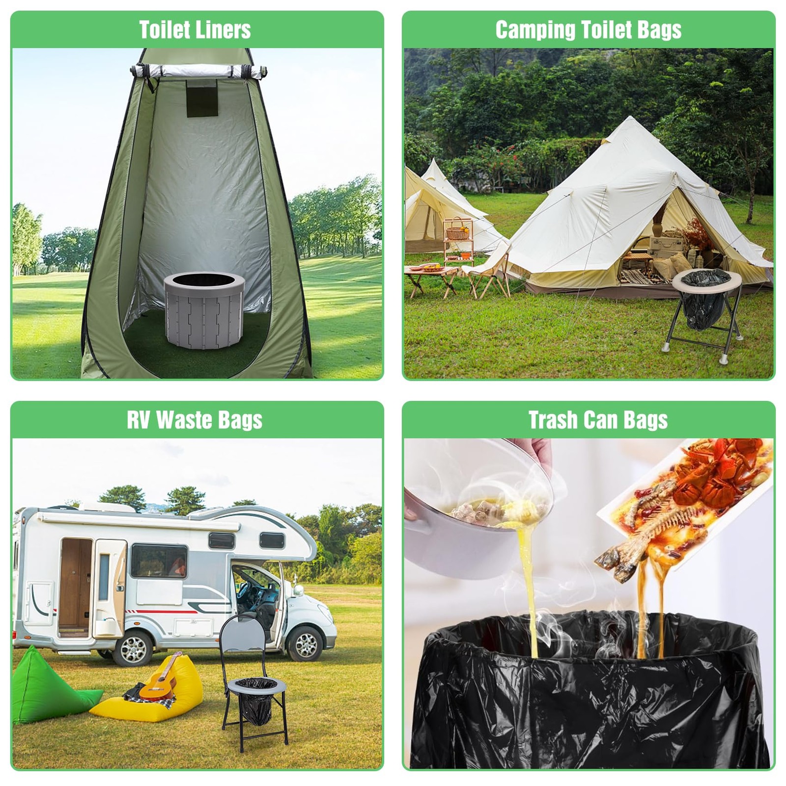 120 Portable Camping Toilet Bags 8 Gallon Emergency Camp Potty Poop Bags for
