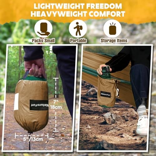 NATUREFUN Ultra-Light Travel Camping Hammock | 275x140cm Camel/Olive Green