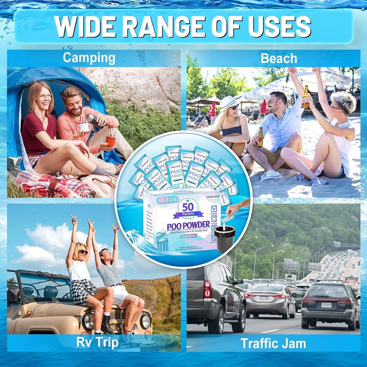 PortablePortable Toilet Gel, Poo Powder for Portable Toilet, Camping Toilet Gel,