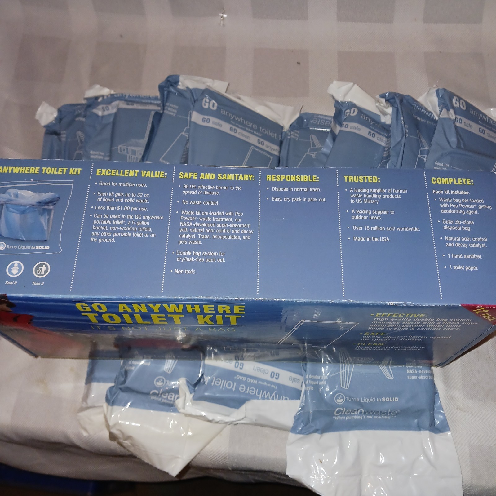 Cleanwaste GO Anywhere Toilet Kit 12 Pack Waste Bags Poo Powder