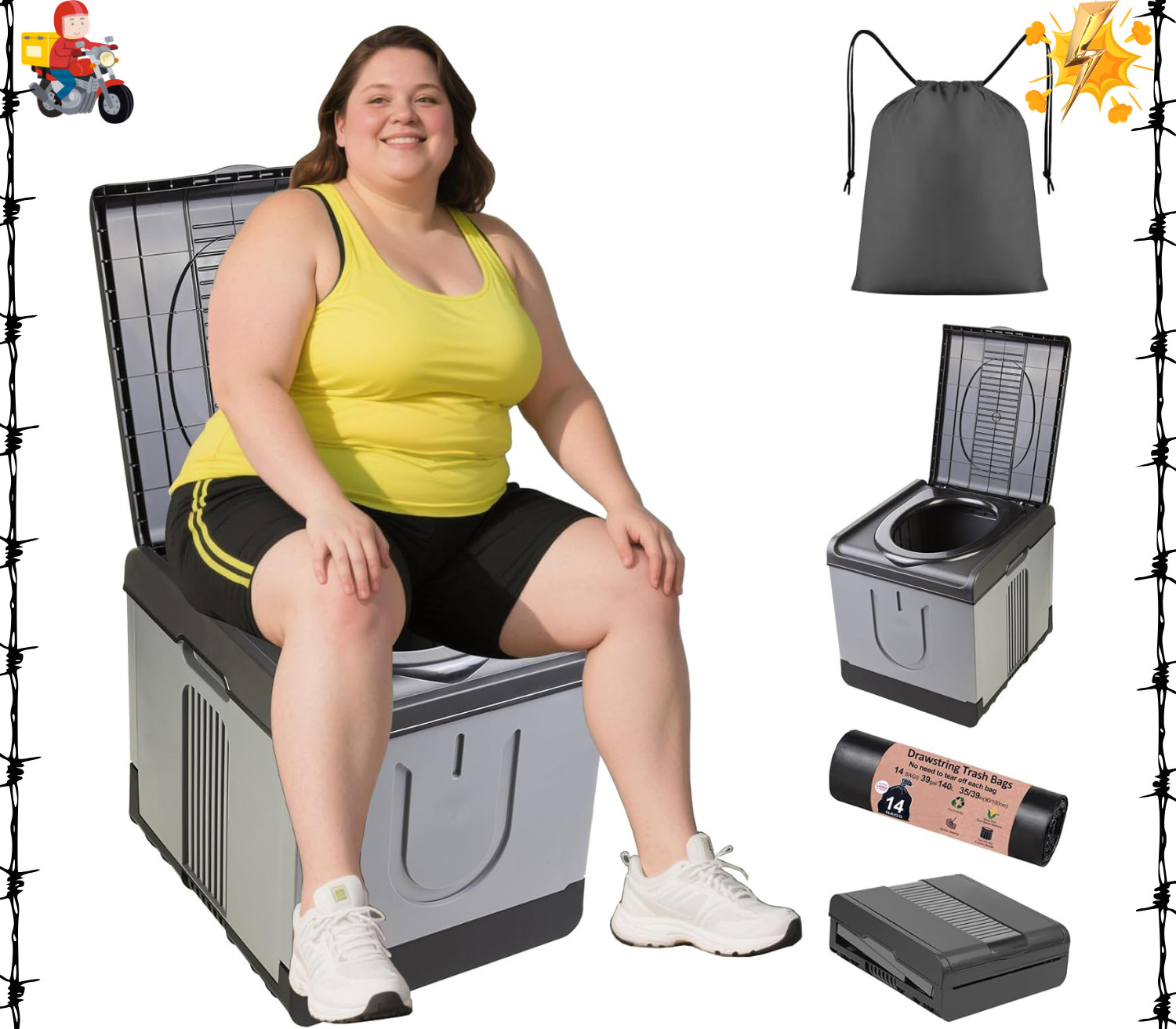 XXL Portable Toilet Camping Toilets for Car Indoor Outdoor Commode Foldable T…