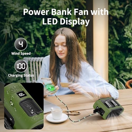 Socool Portable Waist Fan Clip on Wearable Belt Rechargeable 14500mAh Green