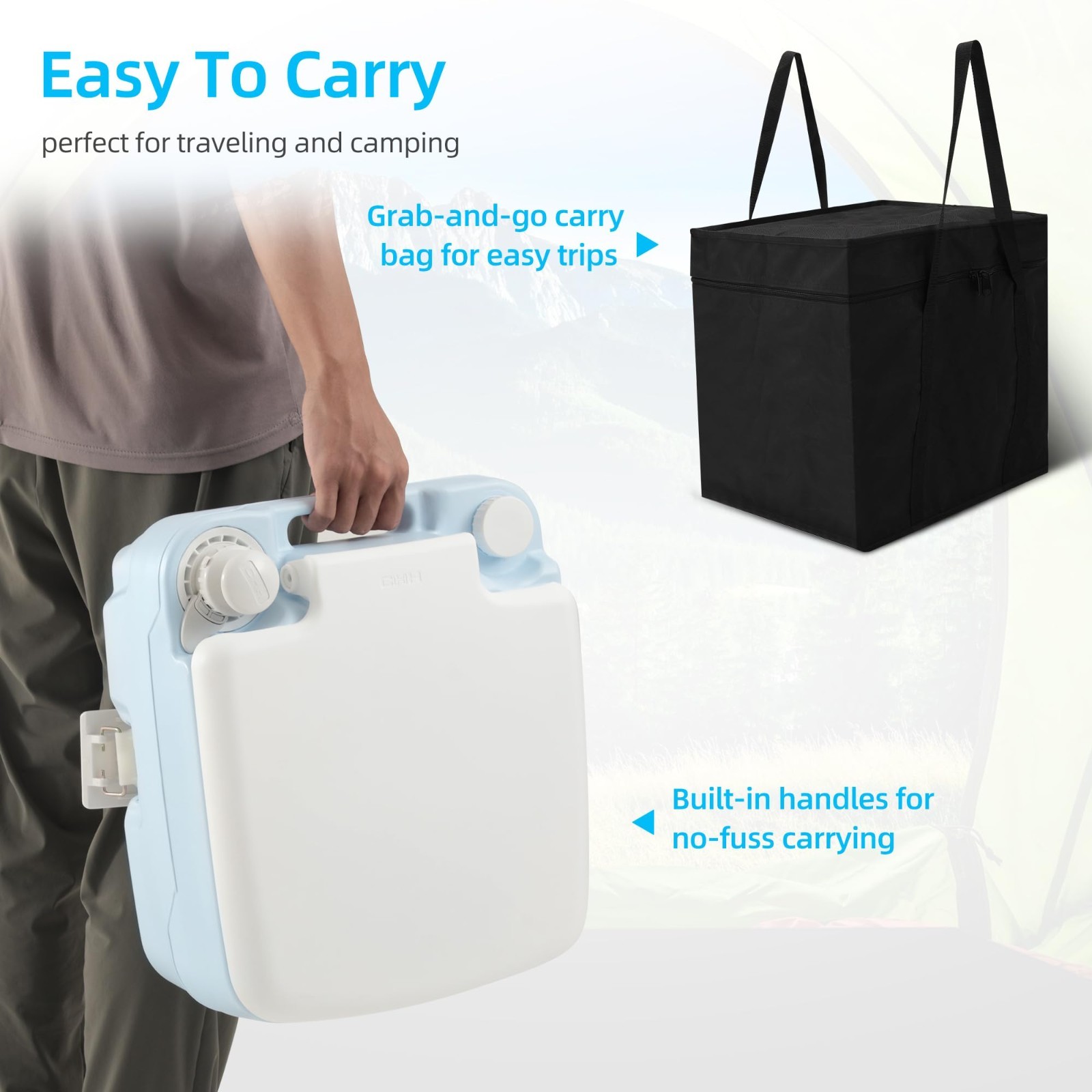 Portable Toilet 5.28 Gallon Camping Porta Potty, Diagonal Bowl, Hand Sprayer, Pr