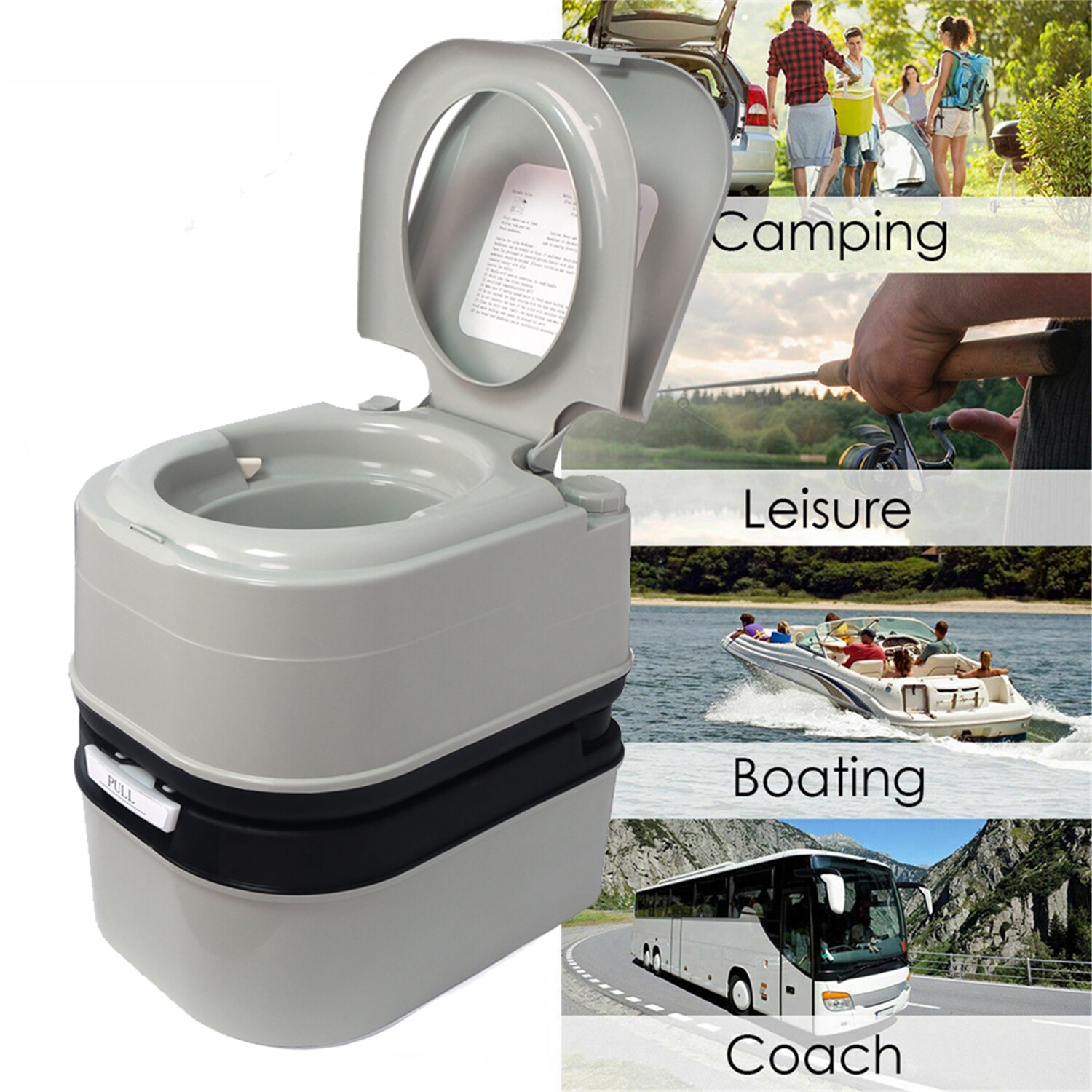24L 6.3 Gallon Advanced Portable Toilet Flush Camping Travel Piston Pump Commode