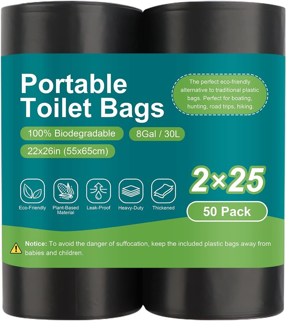 100 Portable Toilet Bags Drawstring Biodegradable Camping Potty Bags 8 Gallon