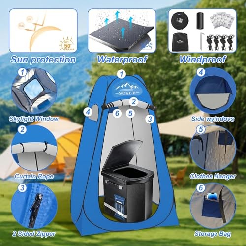 16.5” Camping Toilet with Pop-Up Privacy Tent Set, XL Portable Toilet for