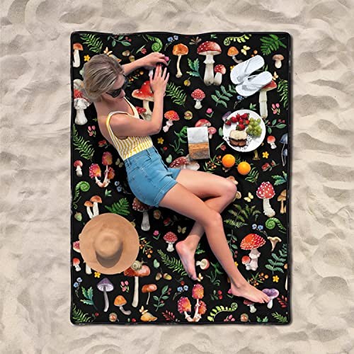 Picnic Blankets Waterproof Foldable,60’‘x80” Portable Dual Layers Mushroom
