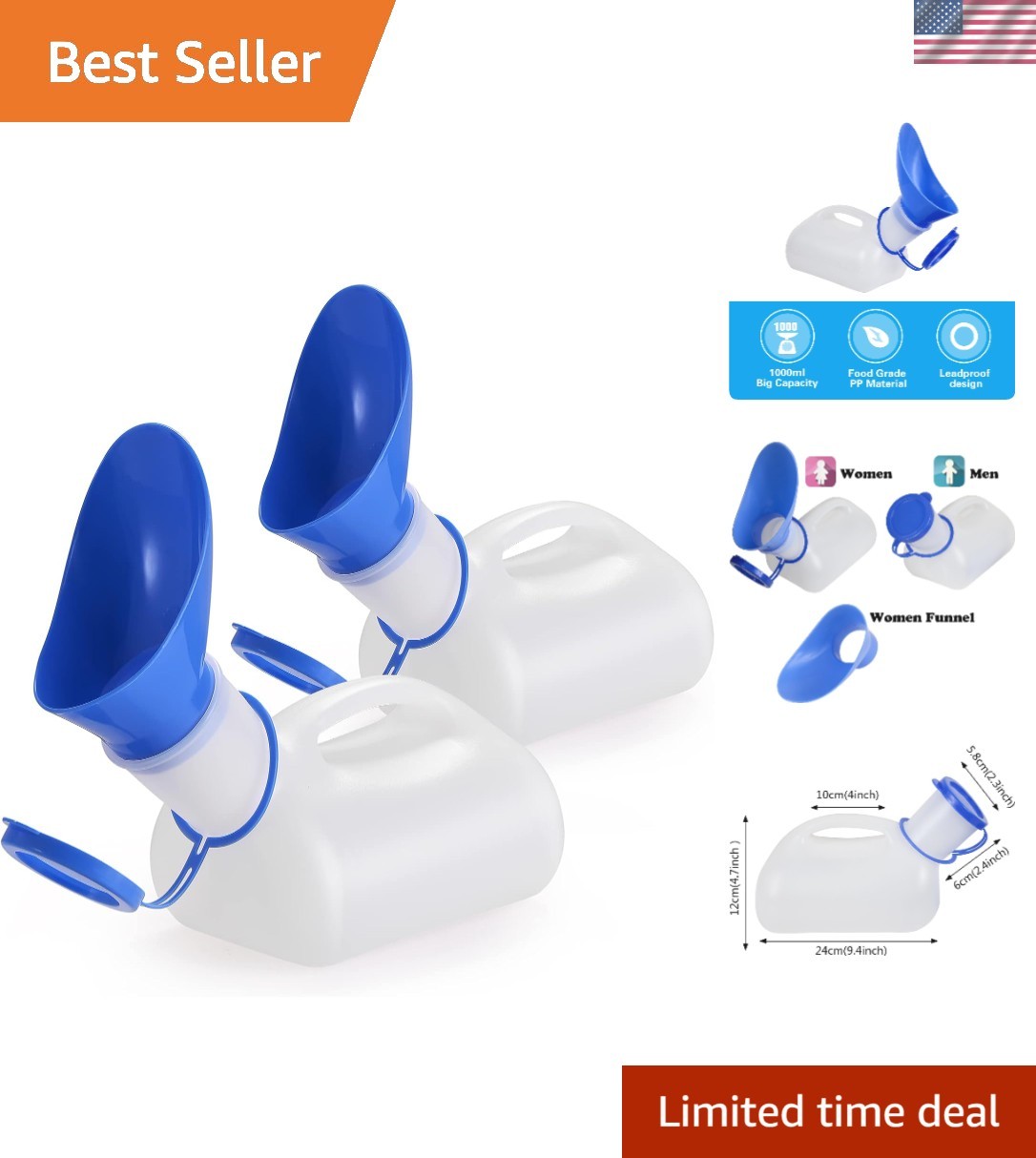 Portable Leak-Proof Pee Bottle with Funnel – Ideal for Kids and Elders