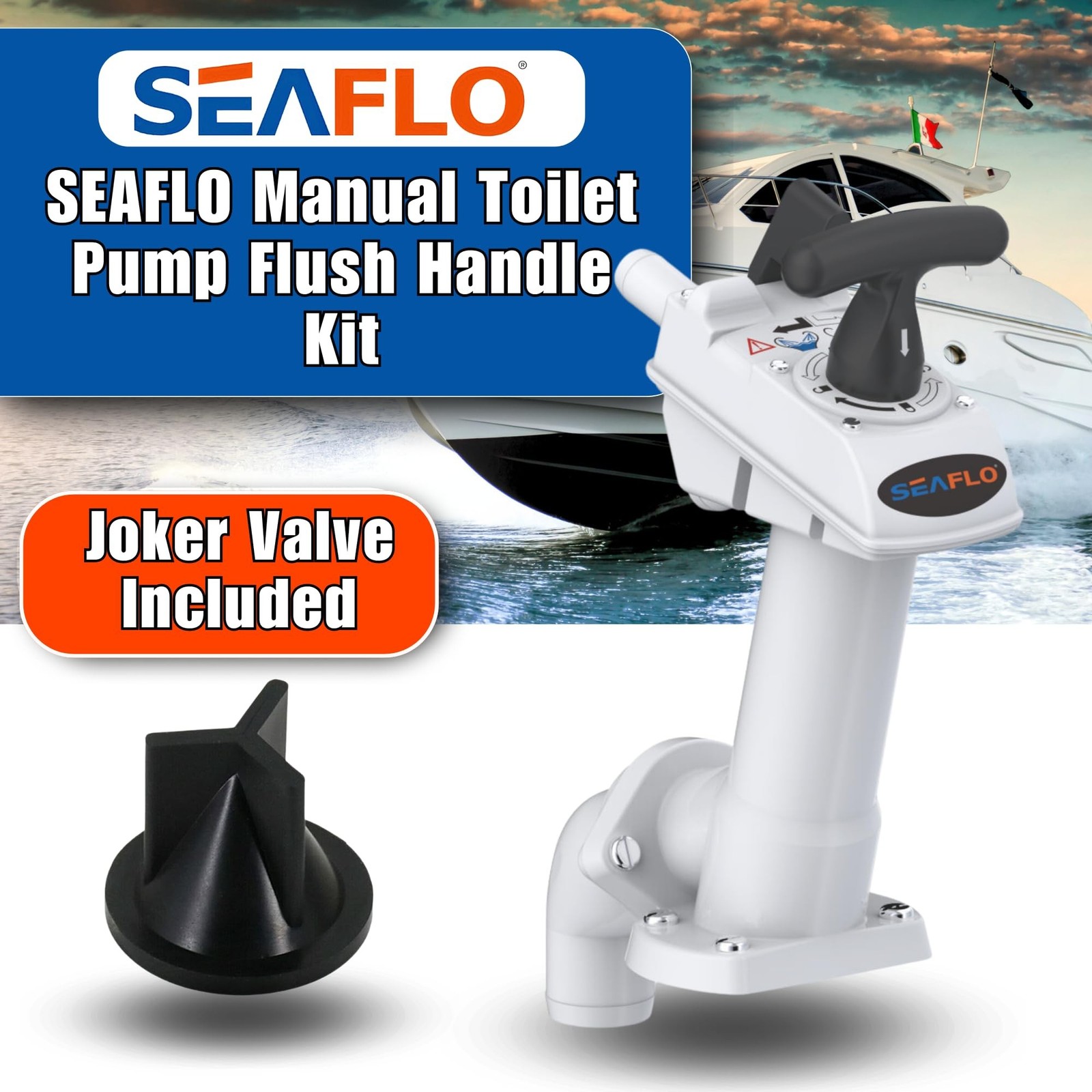 SEAFLO Manual Toilet Pump Flush Handle Kit – Compatible with SEAFLO and JABSC…