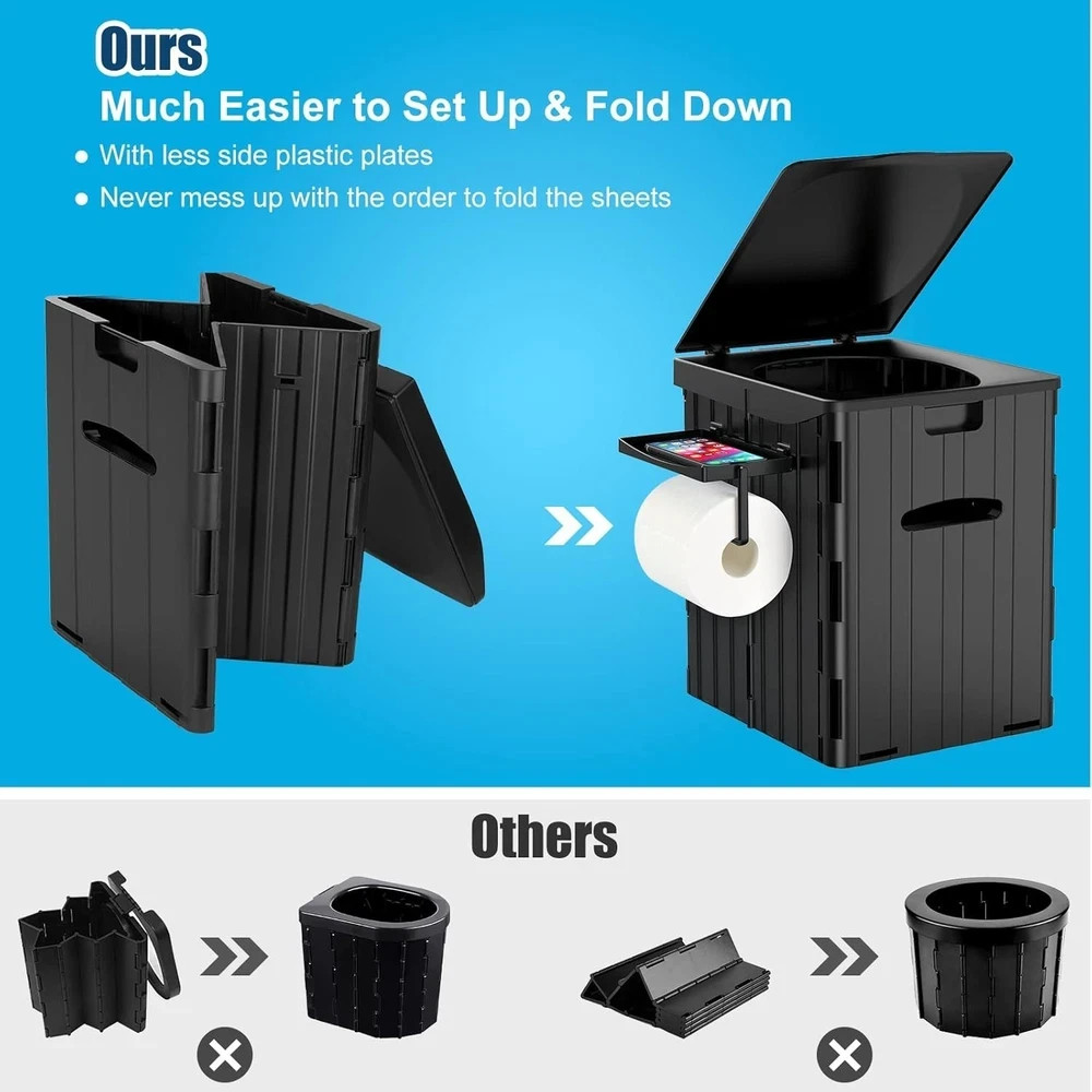 XL Portable Toilet for Adults, 15.4″ H Foldable Camping Toilet with Detachable P