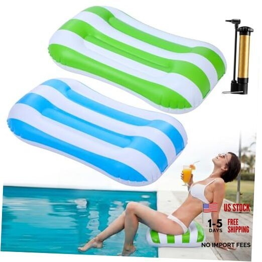 Seenelling 2 Pcs Inflatable Poolside Chair Blow up Beach Seat Green and Blue