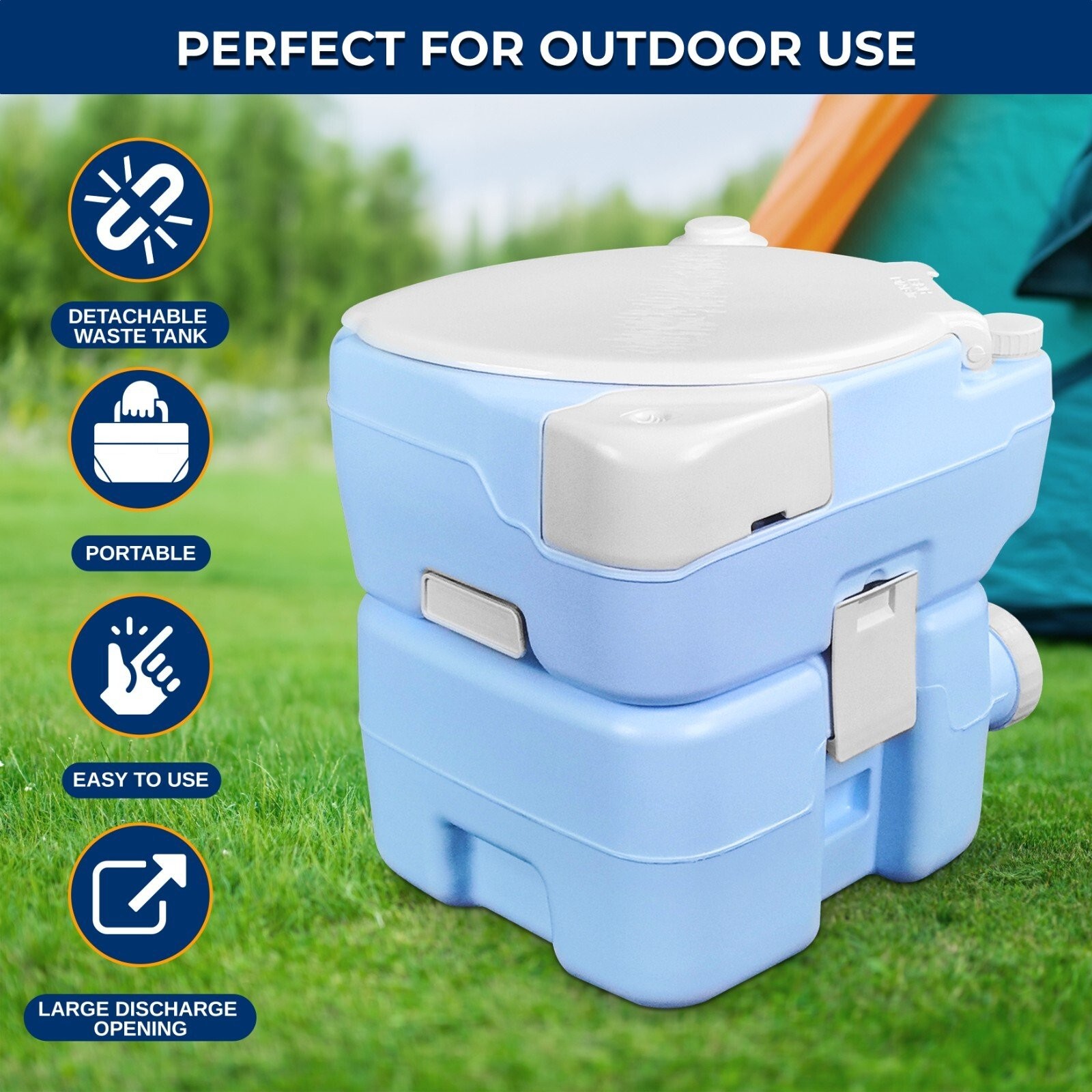SereneLife 20 Liter Outdoor Portable Toilet w/ Extra Large Seat, Phone Holder