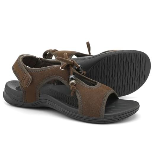 Womens Walking Sandals with Arch Support Comfortable Flats Sandal for 10 Brown