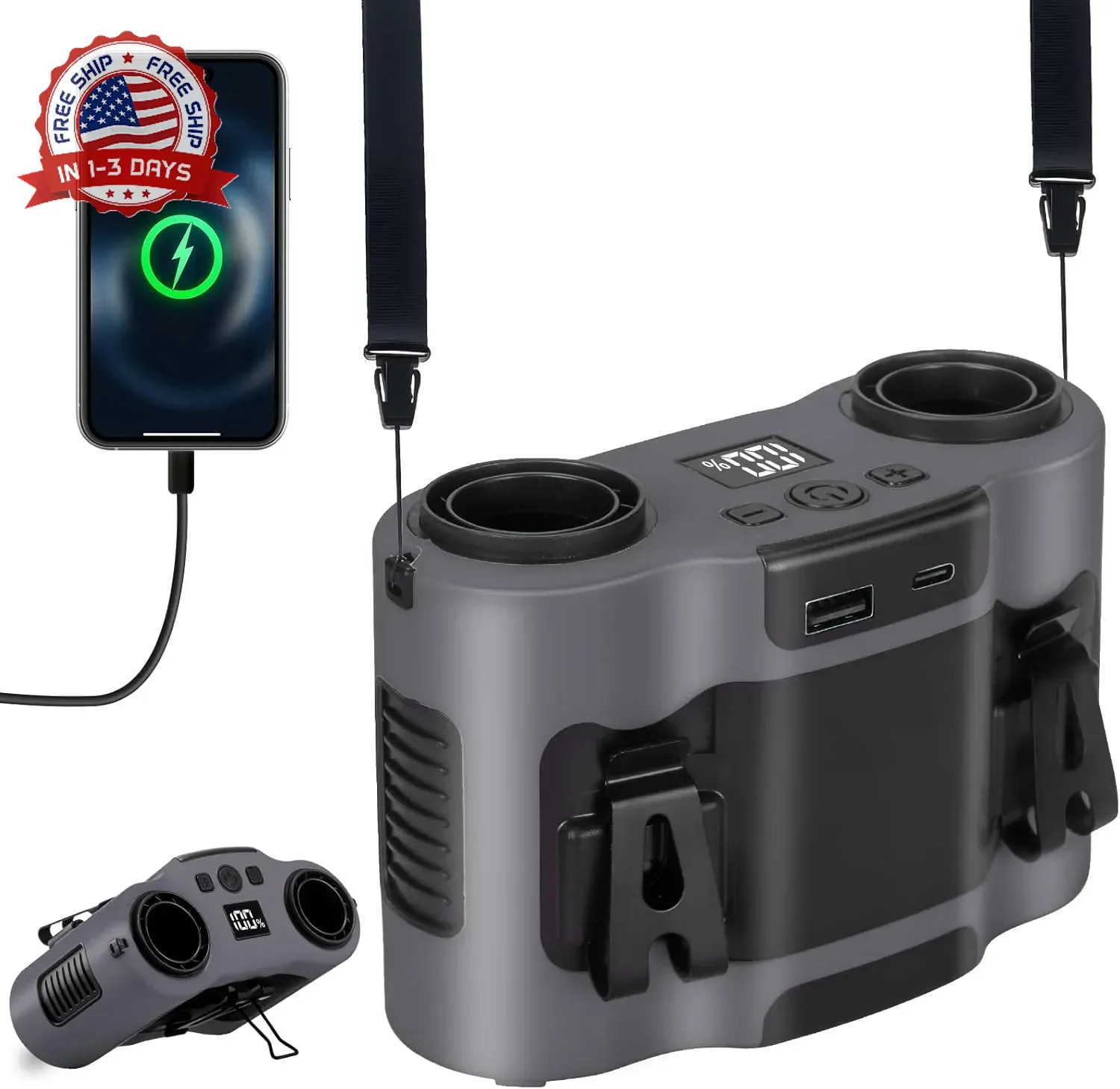 42H Portable Waist Fan, 28000mAh Rechargeable Wearable Belt Fans, 16000 RPM Cool