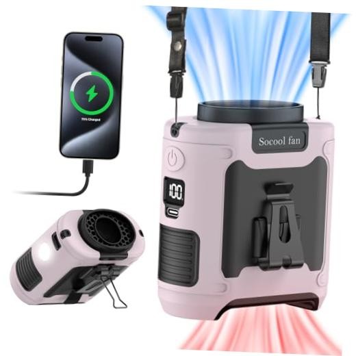 Socool Portable Waist Fan Clip on Wearable Belt Personal Fan 10000mAh Pink