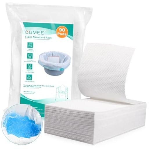Oumee 90 Count Absorbent Commode Pads for Bedside Commode Bucket, 9.5*5in-90