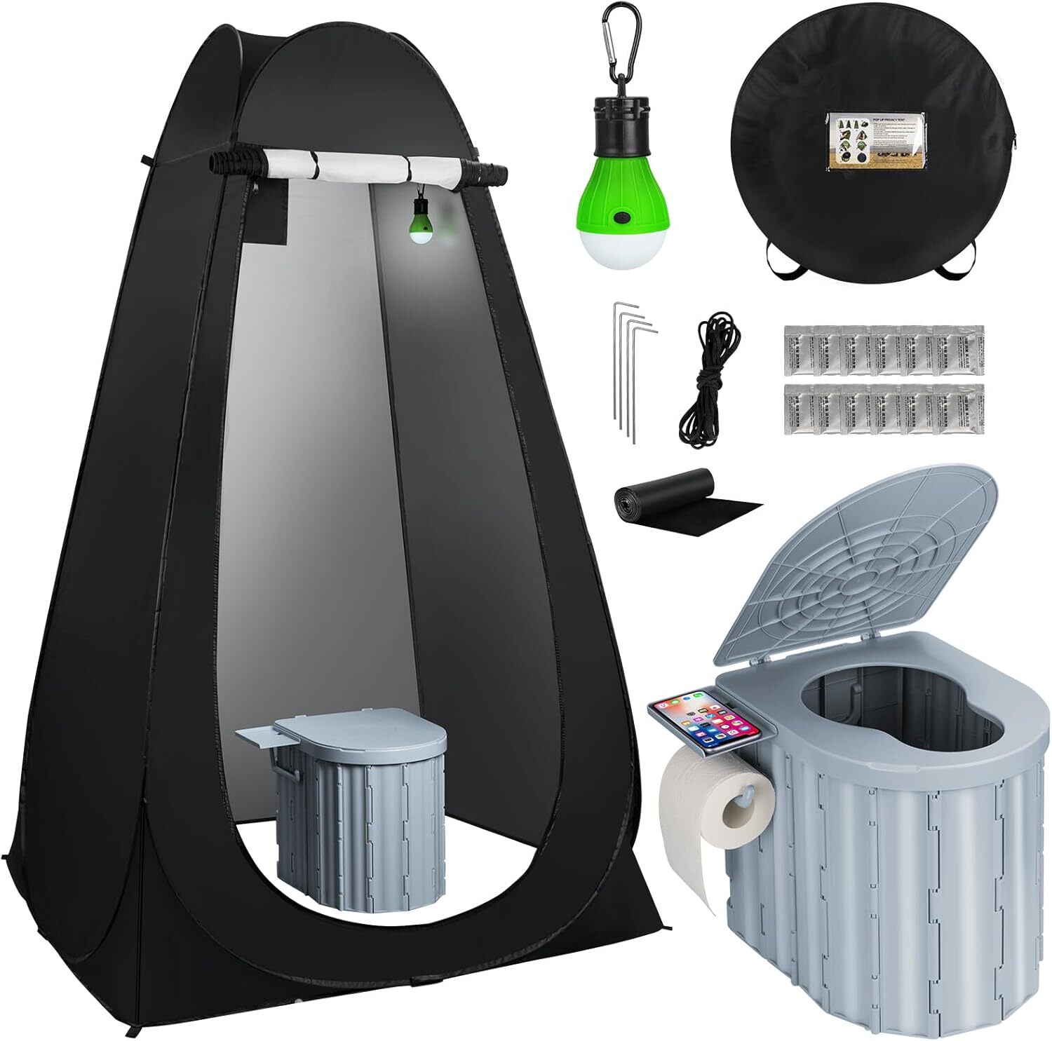 Portable Camping Folding Toilet with Pop-Up Privacy Tent 400 Lb Camping Bathroom