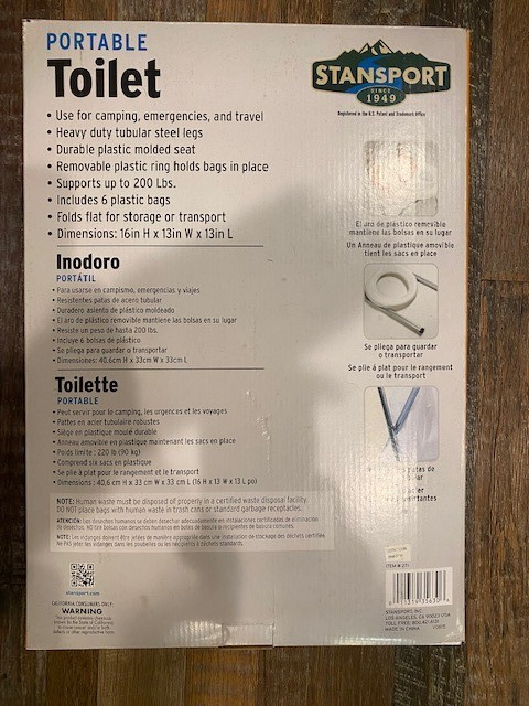 Stansport Portable Camping Toilet NEW in Box