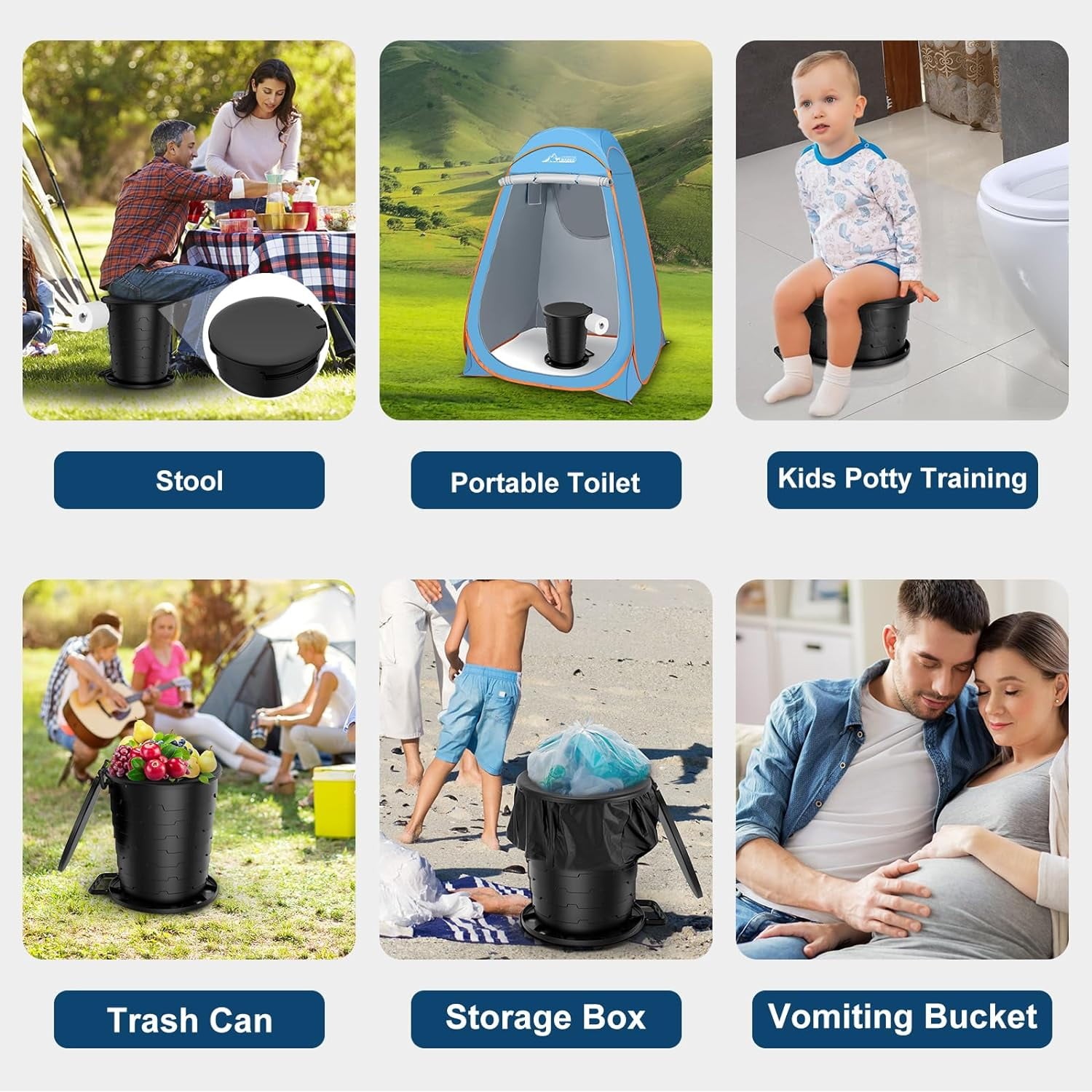 Wadeo Portable Toilet with Toilet Paper Holder, Adjustable Height, Foldable for