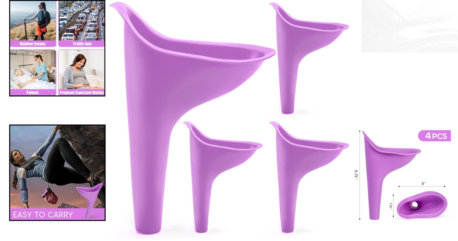 Portable 4 Purple Urinal Funnels for Women – Discreet & Hygienic Travel Aid