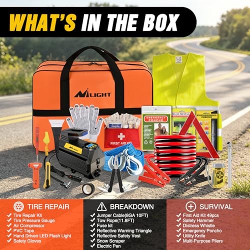 Car Emergency Kit with Jumper Essential Kit+Digi Air Compressor+Tire Fuse kit