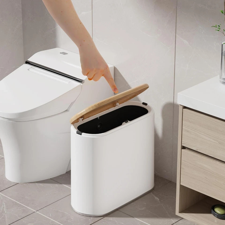 Small Bathroom Trash Can with Lid, 10L/2.6 Gal Slim Wastebasket – Odor & Pet …