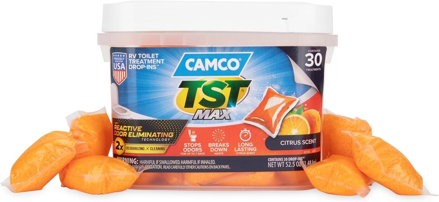 Powerful TST MAX RV Toilet Pods – 30 Citrus Scented Drop-INS for 40 Gallon Tanks
