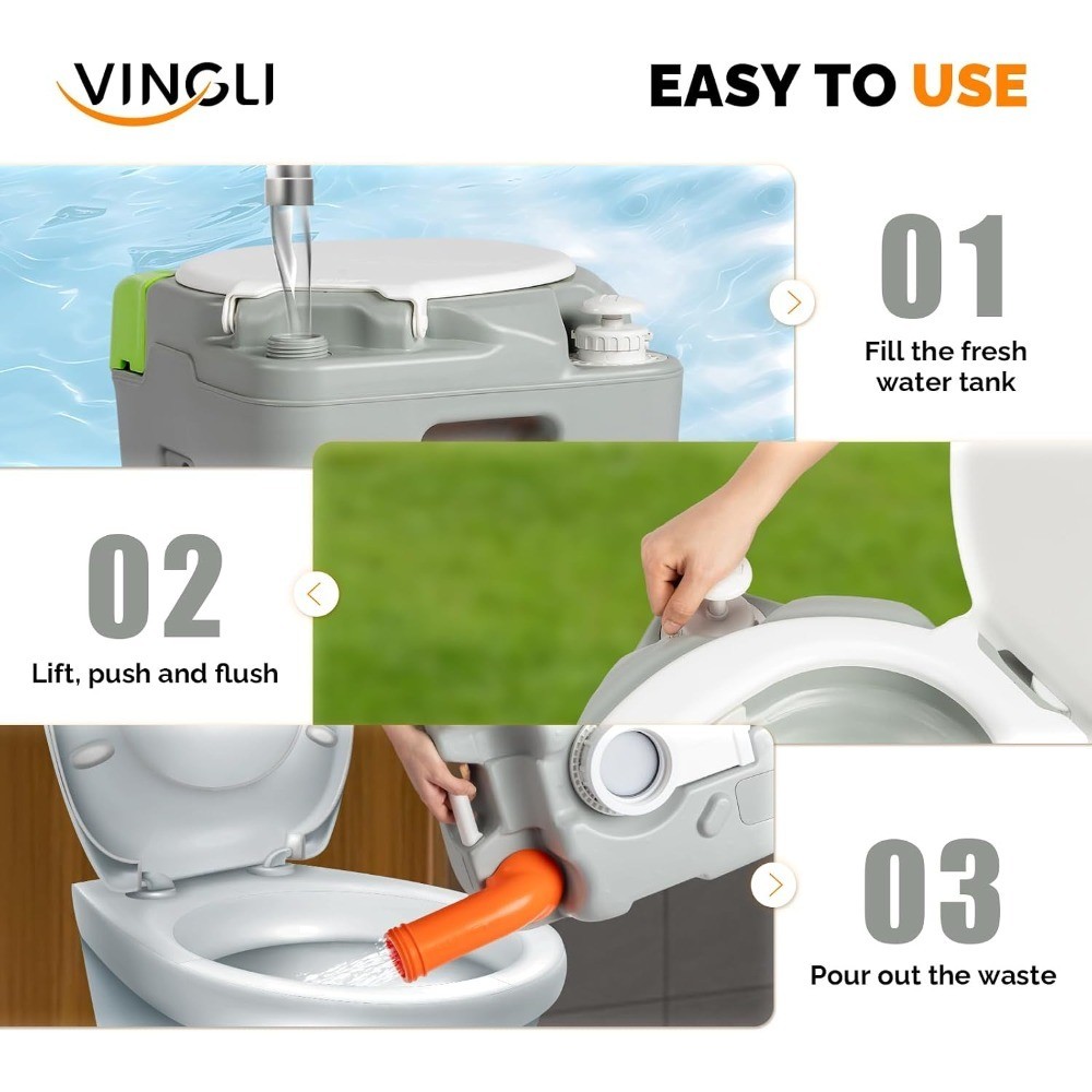 Portable Camping Toilet 5.8 Gallon Large Capacity Tank with Hand Wash Spray for