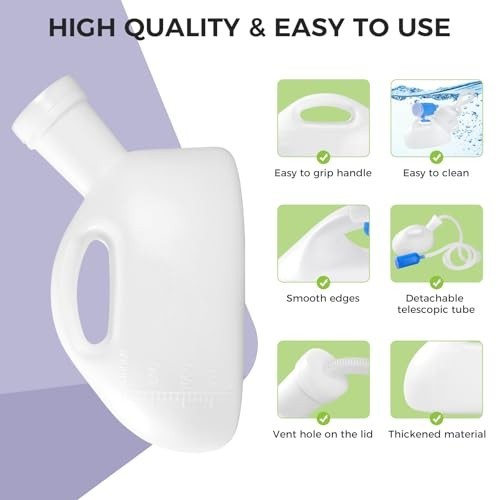 2000ML Portable Urinal Bottle for Men – Spill Proof, Large Pee Container for Tra