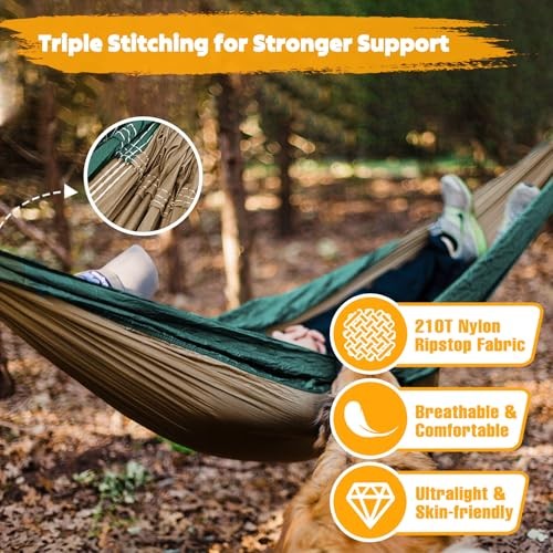 NATUREFUN Ultra-Light Travel Camping Hammock | 275x140cm Camel/Olive Green