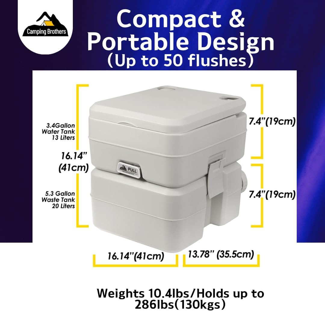 5.3 Gallon Portable Camping Toilet – 286 LBS Capacity, Carry Bag Included