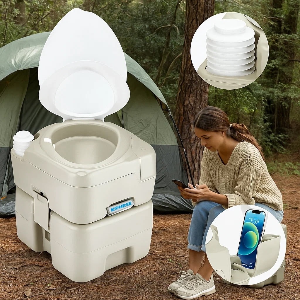 Portable Toilet with Phone Stand 5.3 Gal 20L Porta Potty for Adults