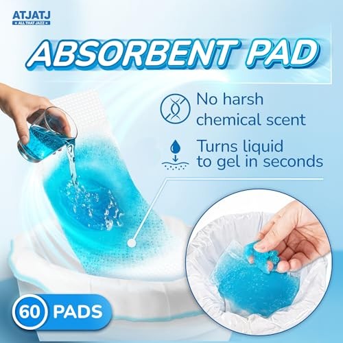 60 Packs Commode Liners With 60 Absorbent Pads, Leak-Proof Disposable Toilet