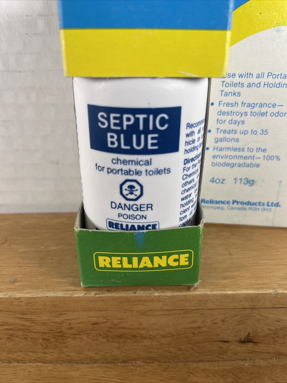 VINTAGE NEW OLD STOCK Reliance Septic Blue 4oz Portable Toilet Deodorant