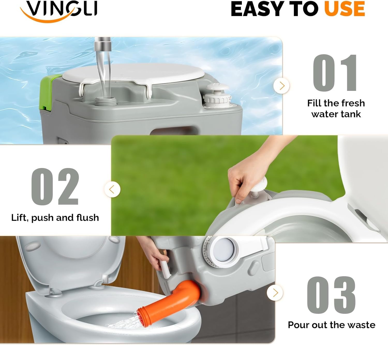 Portable 5.8 Gal Camping Toilet w/Hand Spray&Large Capacity Tank US STOCK