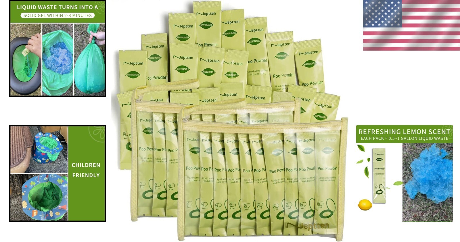 Fast-Acting Portable Toilet Powder for Outdoor Hygiene – Eco-Friendly Gel 2-Pack