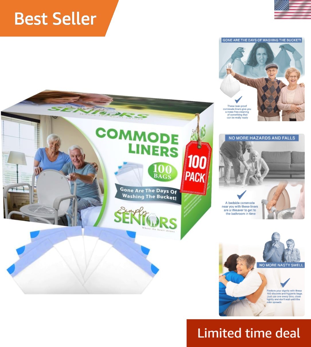 Universal Fit Commode Liners – Easy Access 100-Pack for Seniors & Caregivers